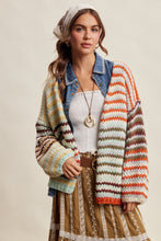 Load image into Gallery viewer, Listicle Chunky Multi Stripe Knit Cardigan in Rust Multi
