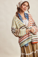 Load image into Gallery viewer, Listicle Chunky Multi Stripe Knit Cardigan in Rust Multi
