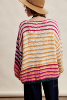Listicle Chunky Multi Stripe Knit Cardigan in Cream Multi