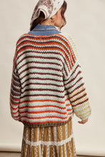 Load image into Gallery viewer, Listicle Chunky Multi Stripe Knit Cardigan in Rust Multi
