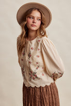 Load image into Gallery viewer, Listicle Embroidered Scallop Hem Cotton Blouse in Ecru
