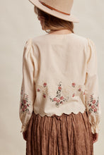 Load image into Gallery viewer, Listicle Embroidered Scallop Hem Cotton Blouse in Ecru
