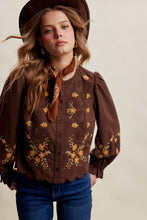 Load image into Gallery viewer, Listicle Embroidered Scallop Hem Cotton Blouse in Espresso
