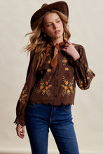 Load image into Gallery viewer, Listicle Embroidered Scallop Hem Cotton Blouse in Espresso
