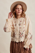 Load image into Gallery viewer, Listicle Embroidered Scallop Hem Cotton Blouse in Ecru
