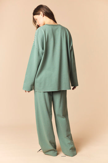 Peach Love OVERSIZED Striped Top And Wide Pants Set in Hunter Green