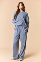 Peach Love OVERSIZED Striped Top And Wide Pants Set in Dusty Blue