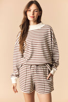 Peach Love Brushed Knit Striped Set in Mocha/Ivory