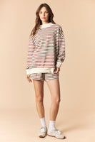 Peach Love Brushed Knit Striped Set in Mocha/Ivory
