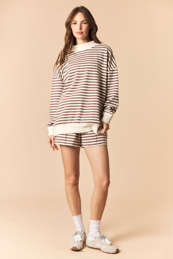 Peach Love Brushed Knit Striped Set in Mocha/Ivory