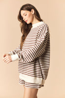 Peach Love Brushed Knit Striped Set in Mocha/Ivory
