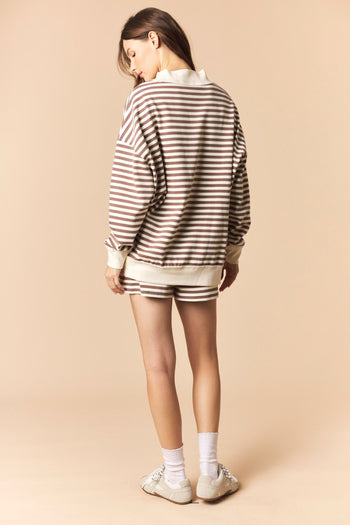 Peach Love Brushed Knit Striped Set in Mocha/Ivory