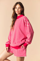 Peach Love Brushed Knit Striped Set in Coral /Light Pink