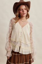 Load image into Gallery viewer, Listicle Floral Lace Sleeve Tiered Lined Boho Top in Ecru
