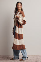 Forte Striped Longline Knit Cardigan in Brown