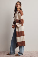 Forte Striped Longline Knit Cardigan in Brown