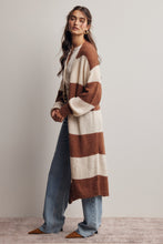 Load image into Gallery viewer, Forte Striped Longline Knit Cardigan in Brown
