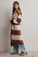 Forte Striped Longline Knit Cardigan in Brown