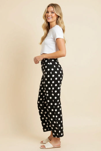 Heimish Polka Dot High-Rise Straight Leg Pants in Black/White