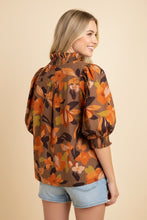 Load image into Gallery viewer, Heimish Floral Ruffle Front Blouse in Mocha
