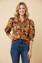 Load image into Gallery viewer, Heimish Floral Ruffle Front Blouse in Mocha
