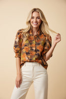 Heimish Floral Ruffle Front Blouse in Mocha
