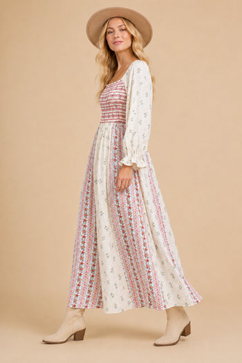 J.nna Mixed Multi Floral Maxi Dress in Red Multi