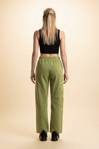 Heimish Floral Applique Drawstring Waist Wide Leg Lounge Pants in Olive