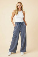 Heimish Floral Applique Drawstring Waist Wide Leg Lounge Pants in Denim