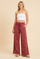 Heimish Floral Applique Drawstring Waist Wide Leg Lounge Pants in Burgundy