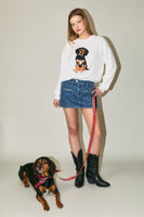 Le Lis Knit Sweater with Beagle Dog Graphic Front in White