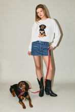 Load image into Gallery viewer, Le Lis Knit Sweater with Beagle Dog Graphic Front in White

