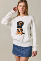 Le Lis Knit Sweater with Beagle Dog Graphic Front in White
