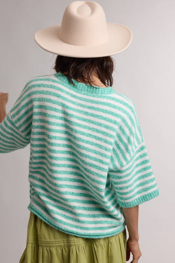 Wishlist Stripe Short Sleeve Cardigan in Green/White