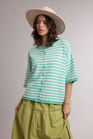 Wishlist Stripe Short Sleeve Cardigan in Green/White