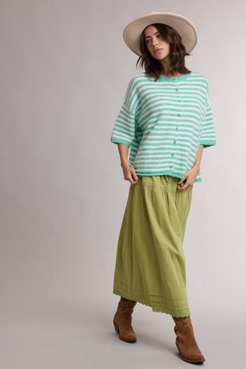 Wishlist Stripe Short Sleeve Cardigan in Green/White