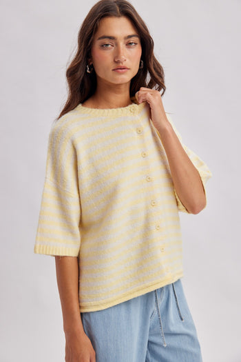 Wishlist Stripe Short Sleeve Cardigan in Daisy/Cream