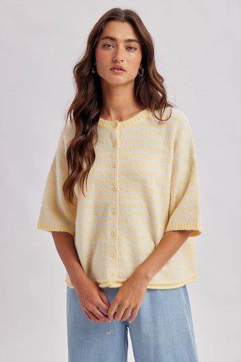 Wishlist Stripe Short Sleeve Cardigan in Daisy/Cream