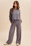 AnnieWear Brushed Stripe Jersey Tee And Drawstring Waist Pants Set in Dark Mauve