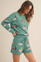 LovLov Fairhaven Pastoral Charm Duckling Knit Short Set in Light Sea Green