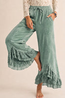 LovLov Romantic Lace Whisper Wide Leg Pants in Sage