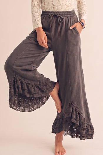 LovLov Romantic Lace Whisper Wide Leg Pants in Mocha Mousse