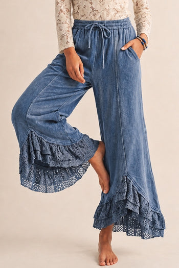 LovLov Romantic Lace Whisper Wide Leg Pants in Light Denim