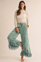 LovLov Romantic Lace Whisper Wide Leg Pants in Sage