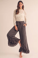 LovLov Romantic Lace Whisper Wide Leg Pants in Mocha Mousse