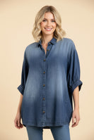 Heimish OVERSIZED Button Front Top in Dark Denim