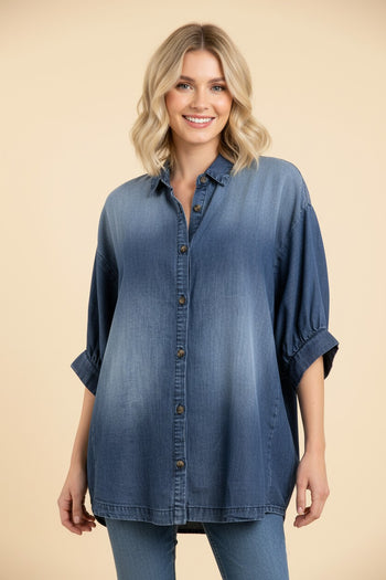 Heimish OVERSIZED Button Front Top in Dark Denim