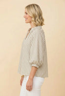Heimish Striped Lantern Sleeve Blouse With Scalloped Hem in Cream