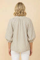 Heimish Striped Lantern Sleeve Blouse With Scalloped Hem in Cream