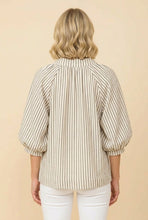 Load image into Gallery viewer, Heimish Striped Lantern Sleeve Blouse With Scalloped Hem in Cream
